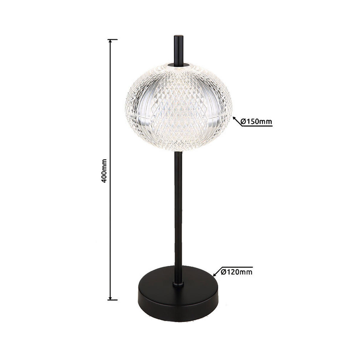 LED TISCHLEUCHTE AIDA Schwarz Kristalloptik 2er Set - Schwarz, Metall (15/15/40cm) - Globo Lighting