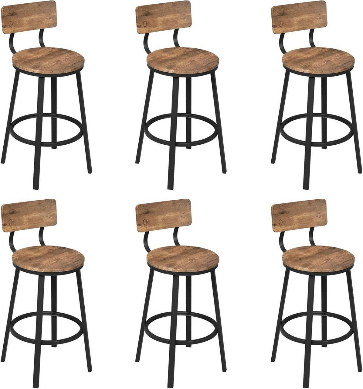 BARHOCKER 6er Set, Metallgestel, Vintagebraun - Dunkelbraun/Schwarz, Holzwerkstoff/Metall (51.5/89/51.5cm) - Woltu