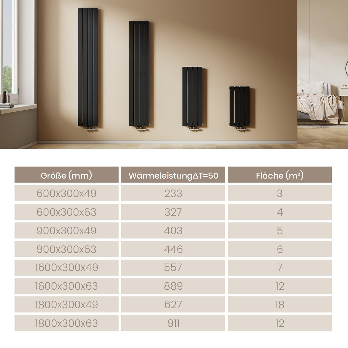 HEIZKÖRPER Flachheizkörper Schwarz 160/30/6,3 cm - Anthrazit, Metall (30/160/6.3cm) - EMKE