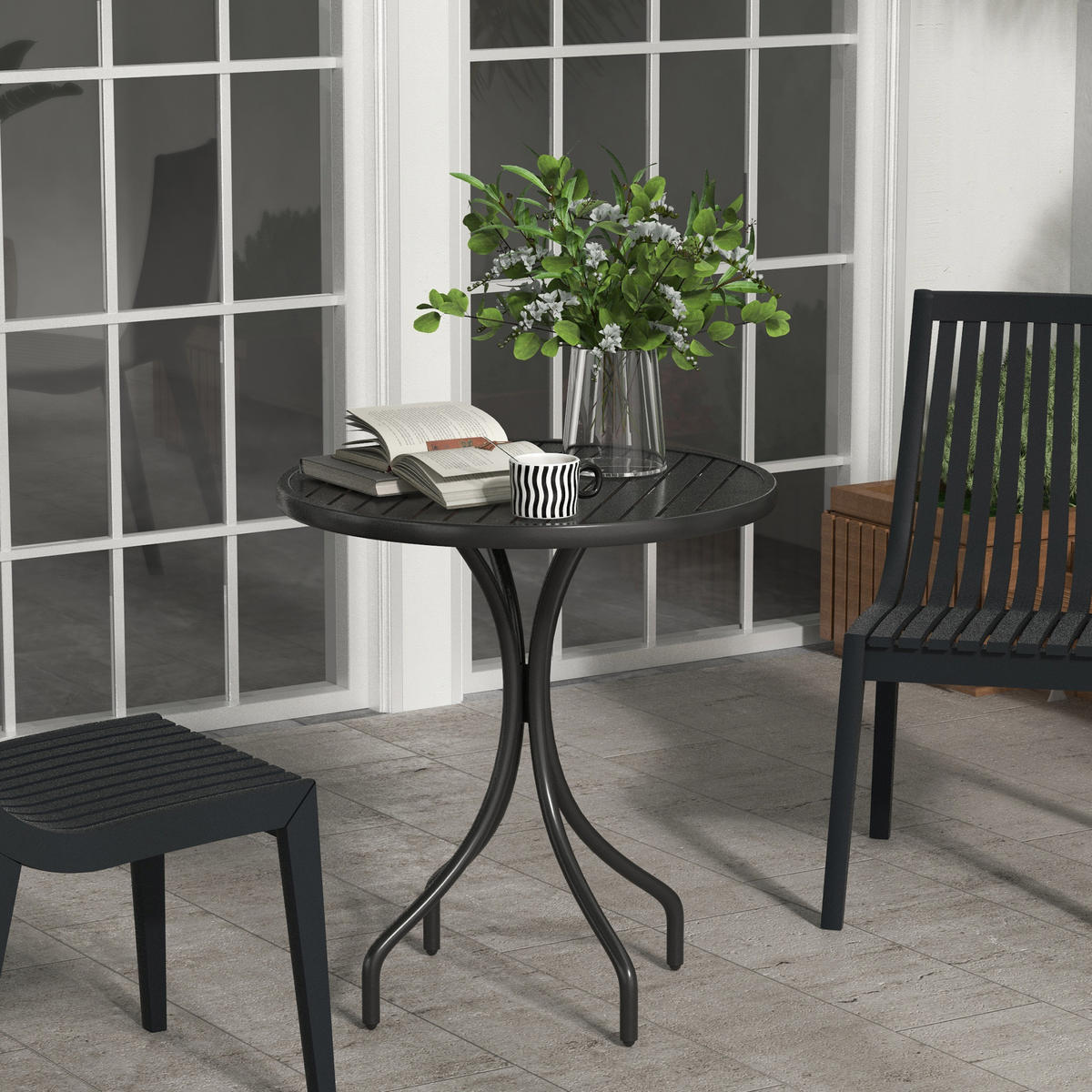 GARTENTISCH DE-14091 mit Lattenplatte Schwarz - Schwarz, Metall (66/66/71.5cm) - ComfortXL
