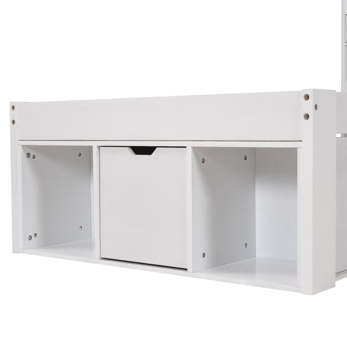 EINZELBETT 90/200 cm Weiß aus Kiefer mit USB-Anschluss und Stauraum - Weiß, Holz (90/200cm) - OKMYHOME