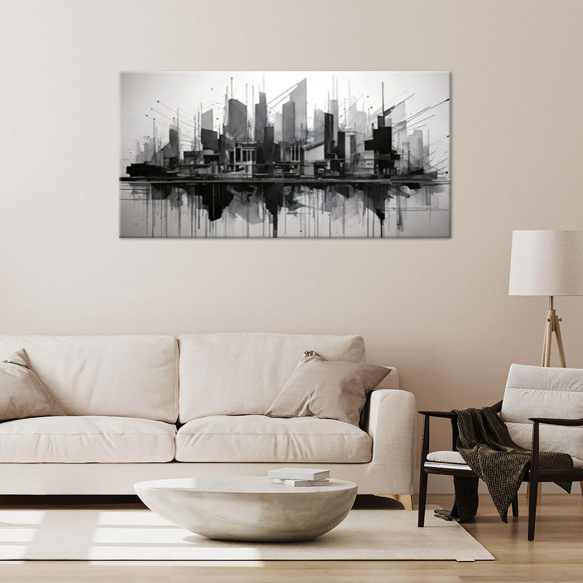 LEINWANDBILD Stadt Abstraktion Minimalismus Architektur 120x60cm - Grau, Textil (120/60cm) - Feeby