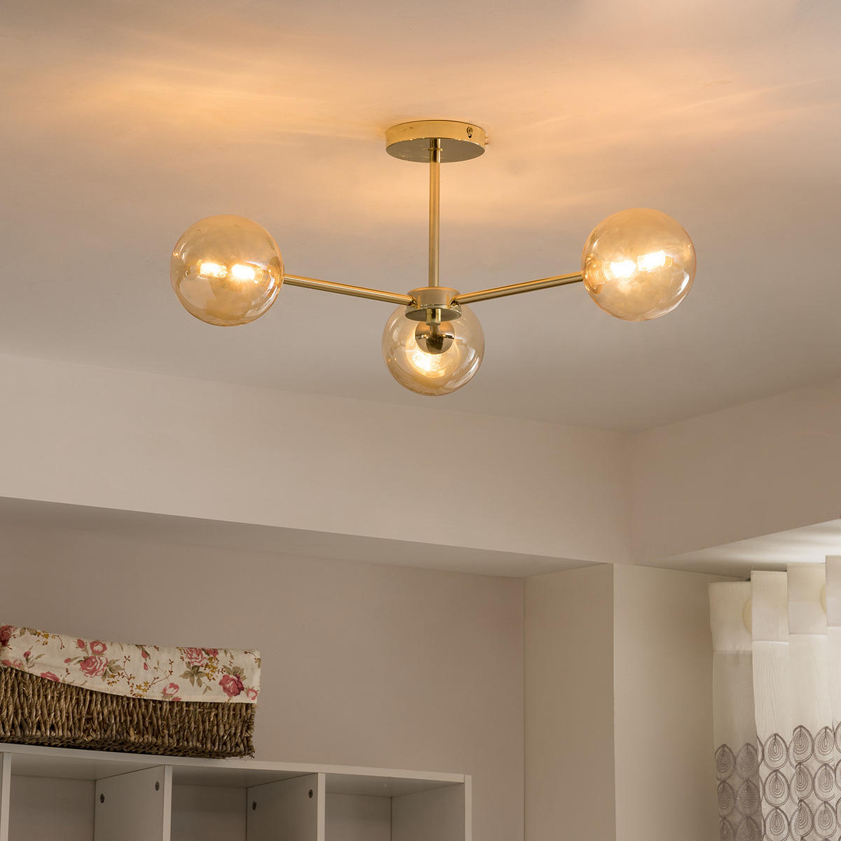 DECKENLEUCHTE - Metall, 3-flammig - Goldfarben, Metall (62/62/25cm) - home24