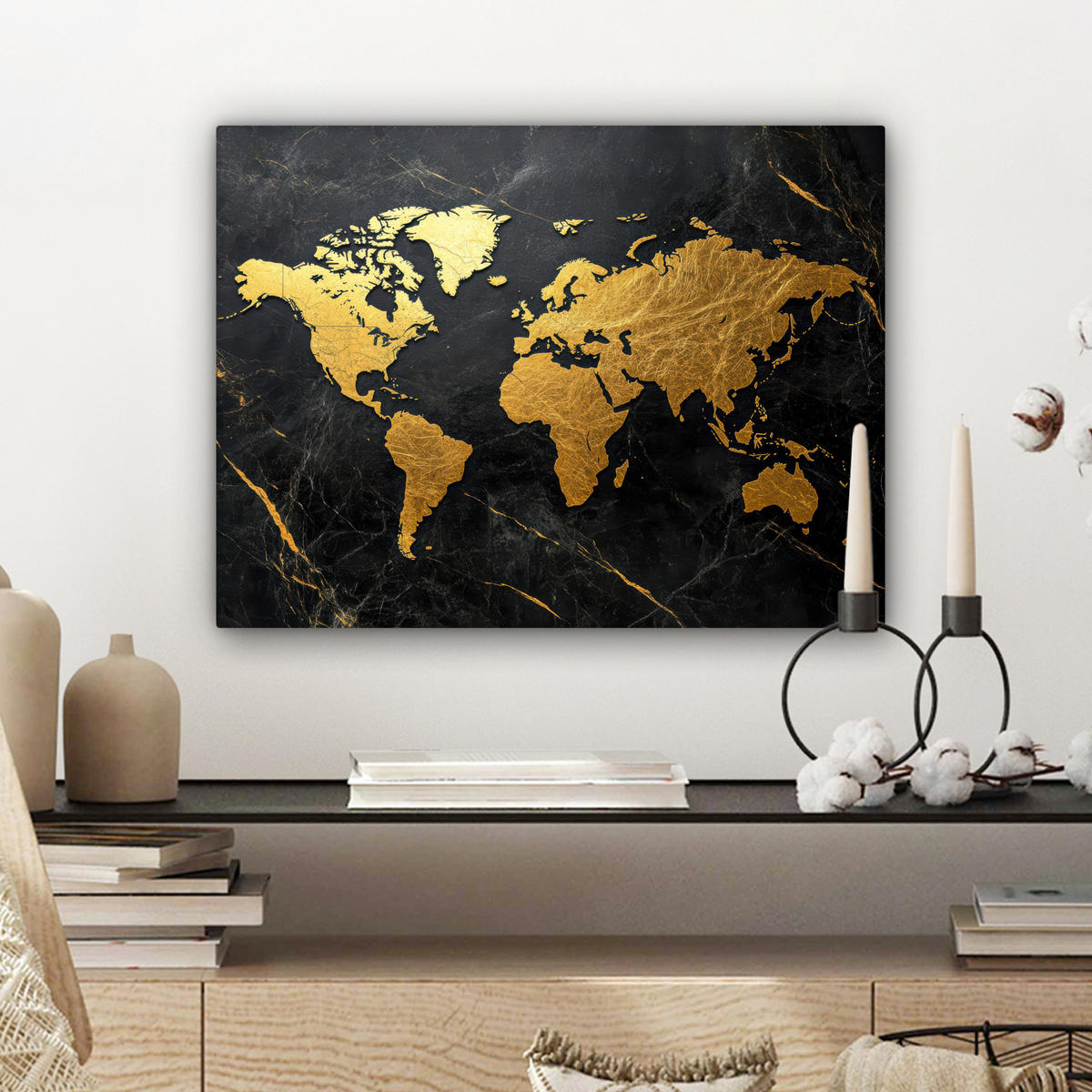 LEINWANDBILD Weltkarte - Gold - Marmor 40x30 cm - Goldfarben, Textil (40/30cm) - MuchoWow