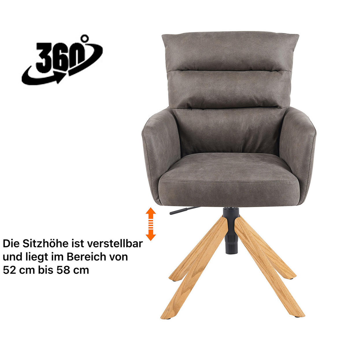 BÜROSTUHL Mika-Tesa - Honigeiche/Taupe, Eichenholz/Holz (59/95/66cm) - DUBI Möbel