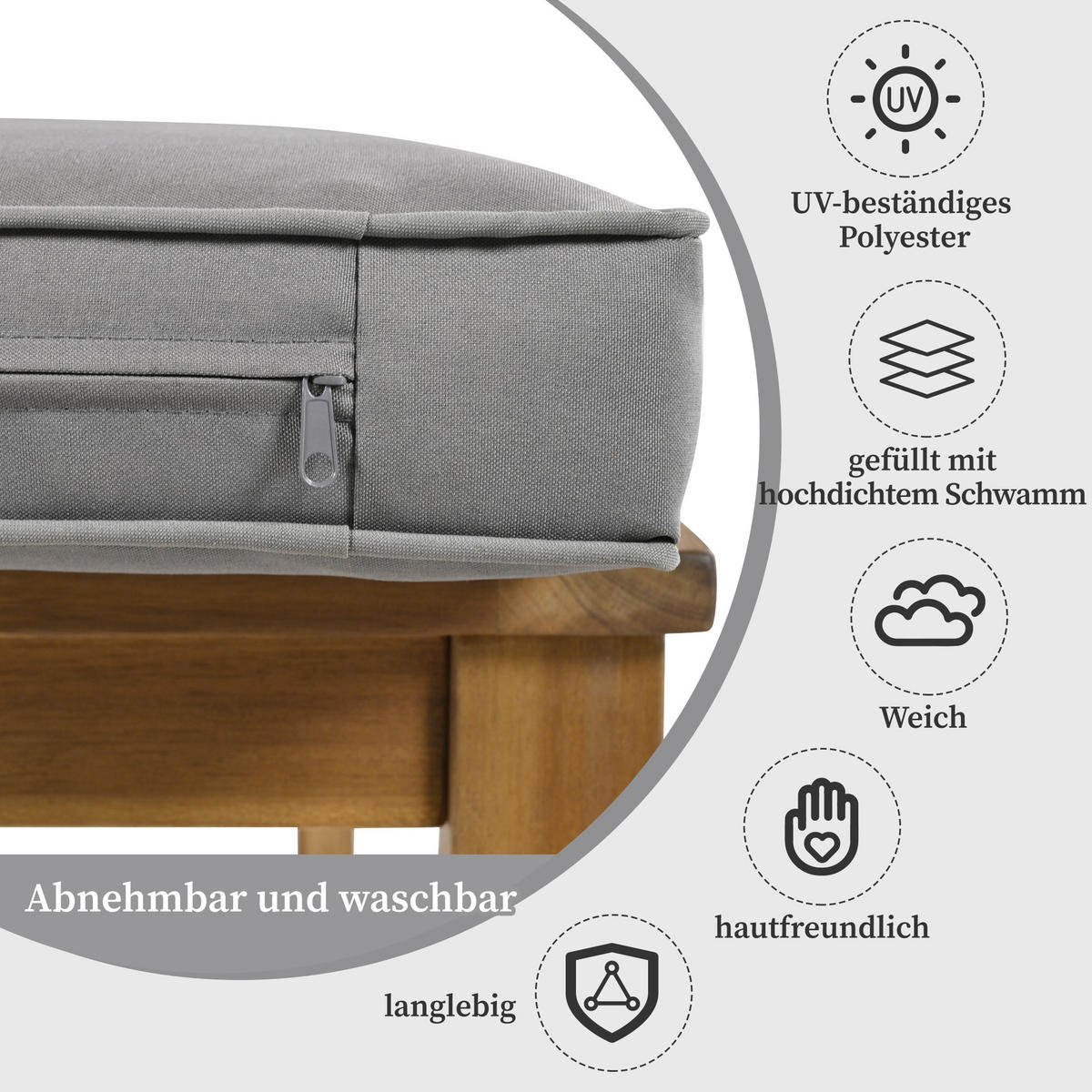 SITZGRUPPE 7-8 Personen Natural & Grau Mit Abnehmbarem Bezug - Naturfarben, Textil - FLIEKS