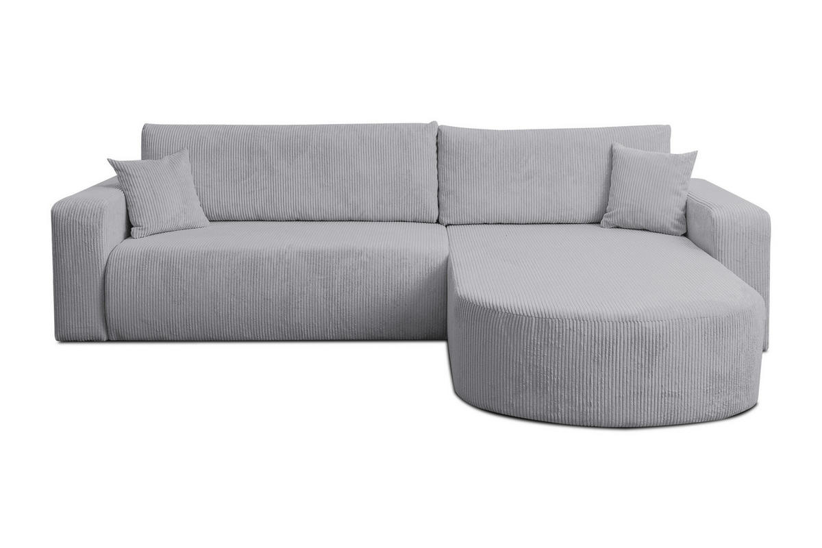ECKSOFA TOKIO mit Schlaffunktion und Bettkasten, Farbe: Grau, Cordstoff, Ottomane Universal - Grau, Textil (275/170cm)