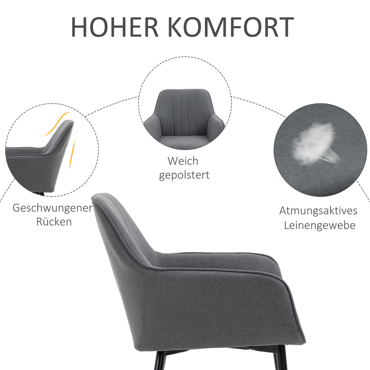 ESSZIMMERSTÜHLE Leinen Metall Dunkelgrau - Dunkelgrau, Textil (56.5/81/59.5cm) - HOMCOM