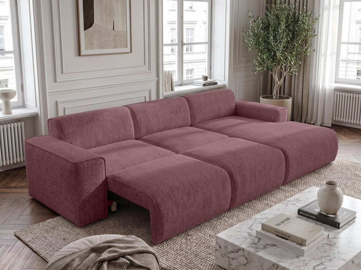 ECKSOFA L Form Ruyam Altrosa 310/165/78 cm – Schlaffunktion Rechts - Dunkelgrau/Schwarz, Kunststoff/Textil (310/170cm) - AX Living