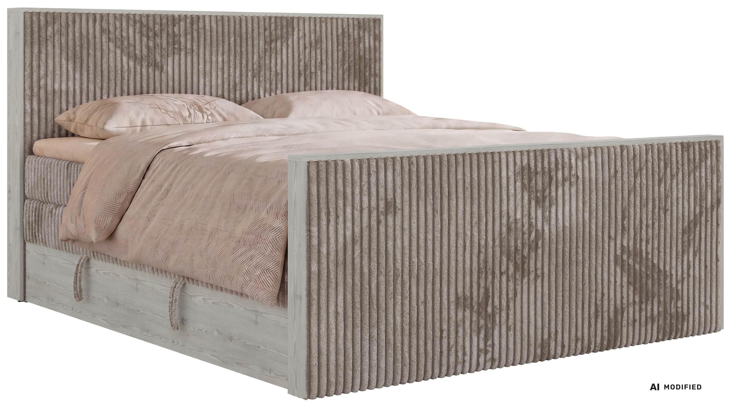 MKS POSTEL BOXSPRING NORDIC KING DUO 180/200 - Světle hnědá Manšestr - Topper Visco - H3