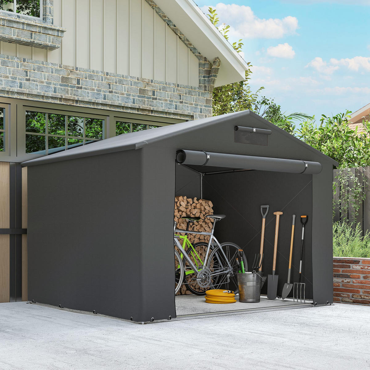 ZELTGARAGE DE-08132 wasserdicht mit aufrollbarer Tür & Belüftung Dunkelgrau - Dunkelgrau, Metall (180/202/247cm) - ComfortXL