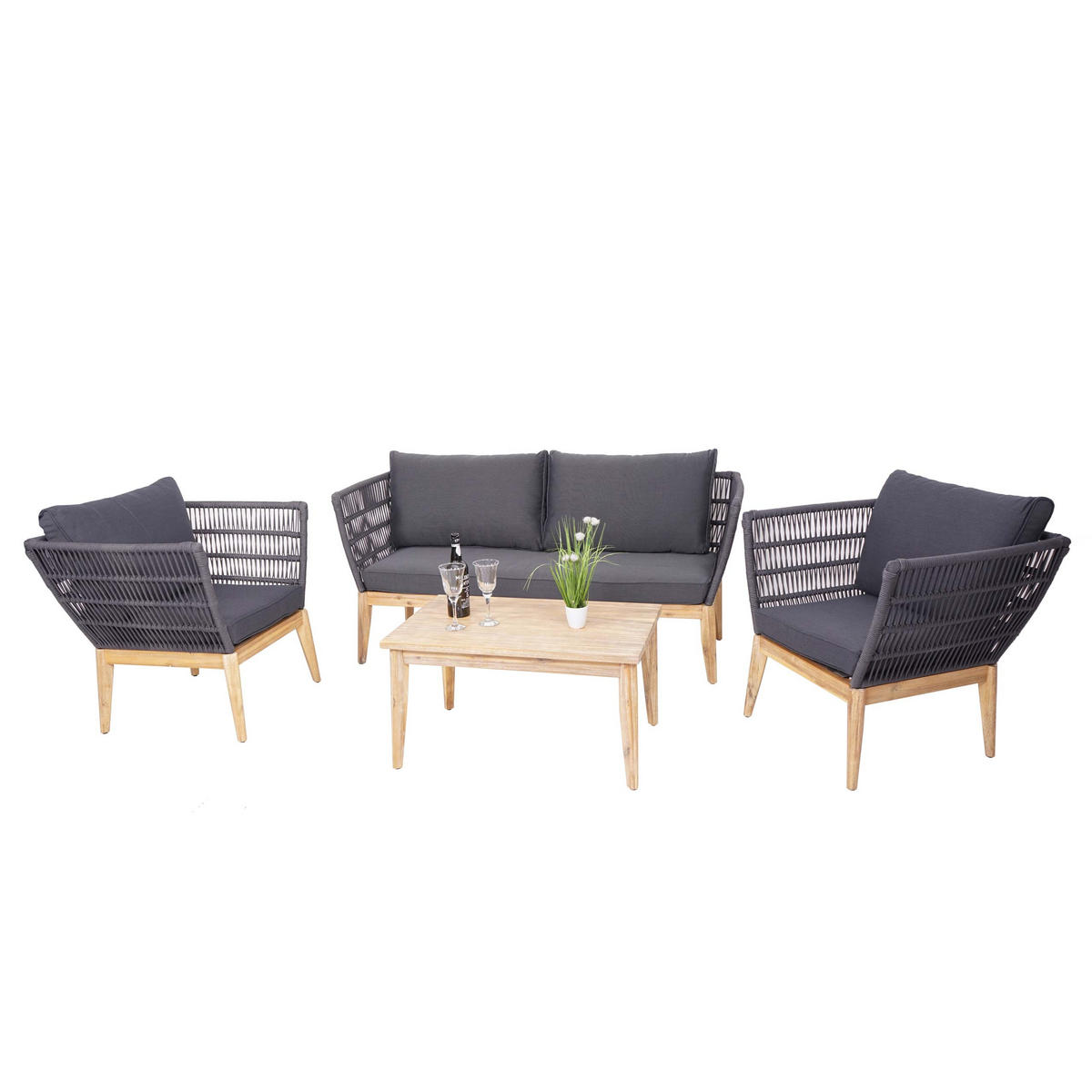 GARTENGARNITUR Schwarz, Braun, Anthrazit - Anthrazit/Schwarz, Holz - MCW