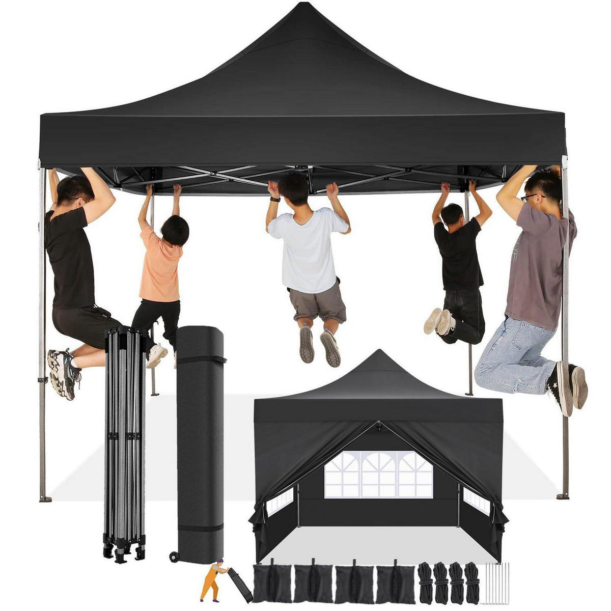 FALTPAVILLON 3x3m Schwarz mit 4 Seitenwänden - Schwarz, Textil (300/328/300cm)