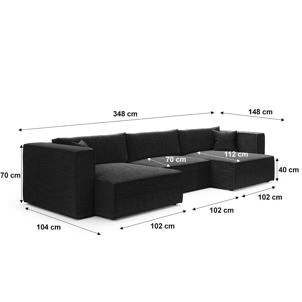 PANORAMASOFA Jimmy 5 Sitzplätze Schwarz - Schwarz, Holz (348/77/148cm) - Petits-meubles