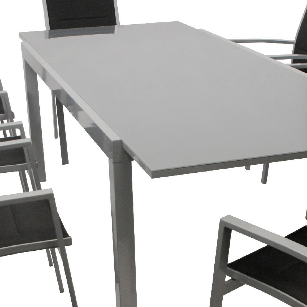 GARTEN-GARNITUR Ashford - 9-teilig Garten-Essgruppe (8x Stapelsessel mit Armlehnen, 1x Ausziehtisch 180/240x100cm), Gestell Aluminium - Schwarz, Metall - TPFGarden