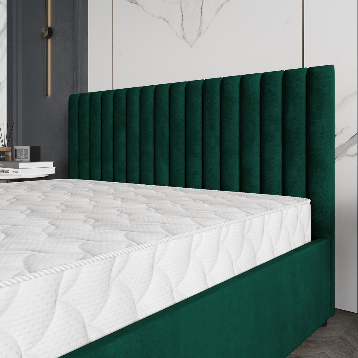 POLSTERBETT CARMIA 140x200 cm mit Bettkästen - Grün - Grün, Holz (140/200cm) - MASSENO