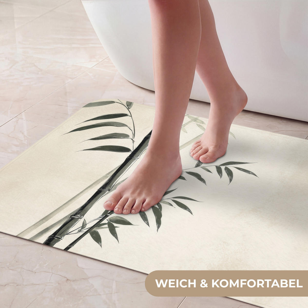 KOUPELNOVÁ PŘEDLOŽKA Japandi - Bambus - béžová 80x50 cm - ecru, textil/plast (80/50cm) - OnlyWow