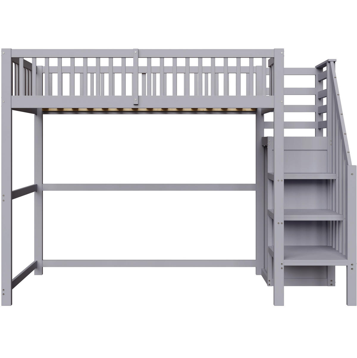 ETAGENBETT 90/200 cm grau aus Holz mit Treppe und Schrank - Grau, Holzwerkstoff (90/200cm) - OKWISH