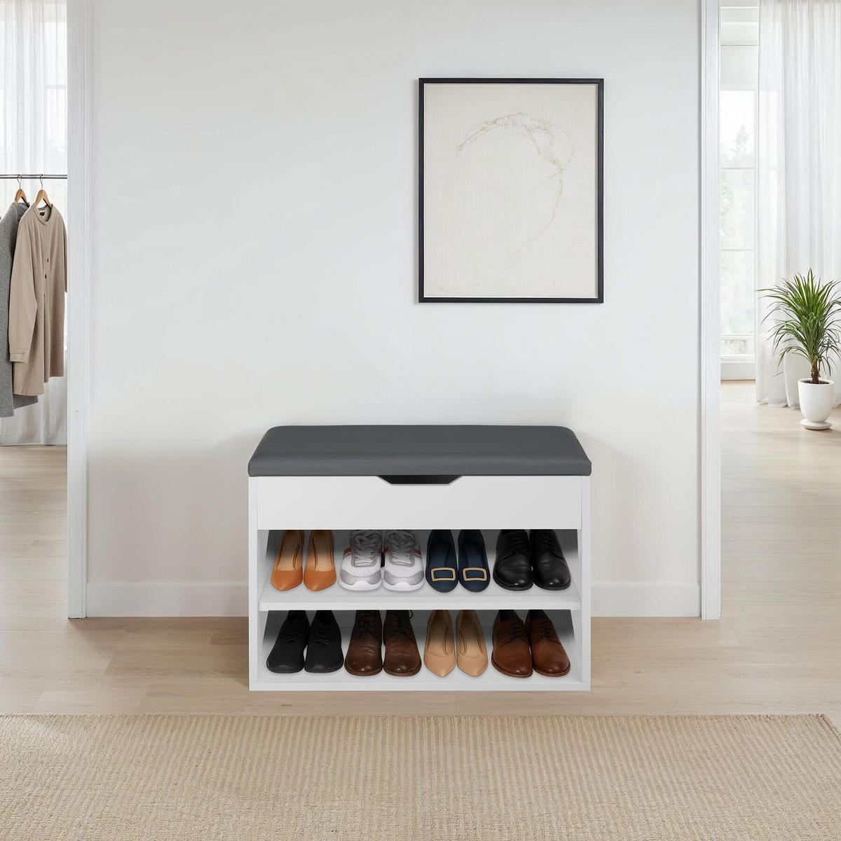 SCHUHBANK Jasmina,60 x 30 x 43,5 cm,weiß - Weiß, Holz (30/43.5/60cm) - tectake