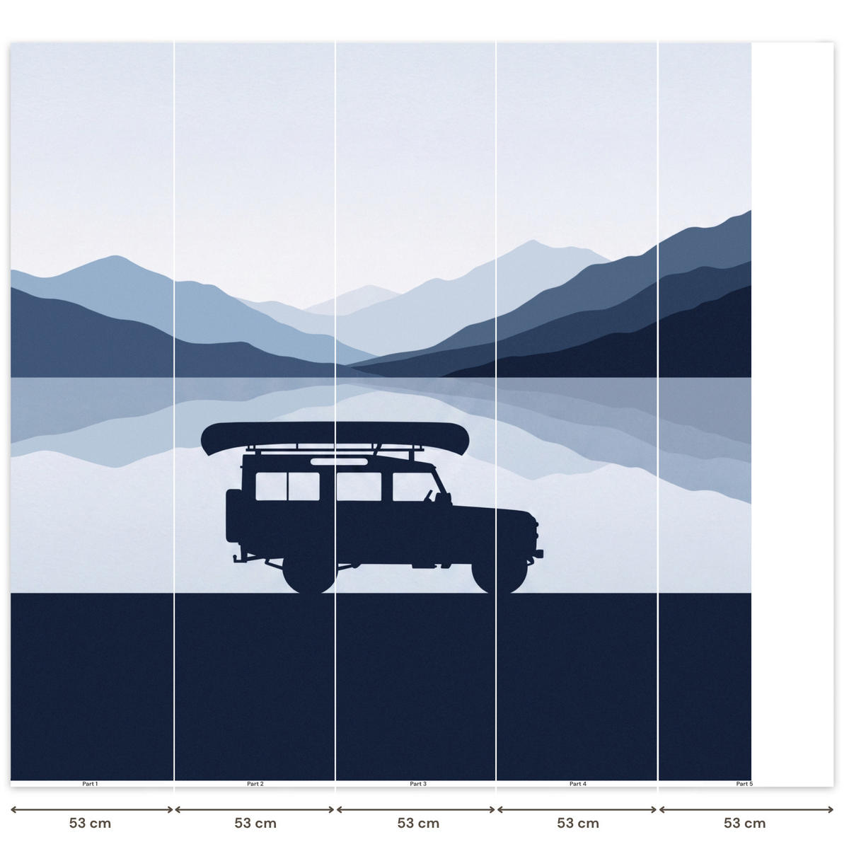 KINDERTAPETE - Auto - See - Berge - Blau - 220x240 cm - Blaugrau, Papier (220/240cm) - OnlyWow