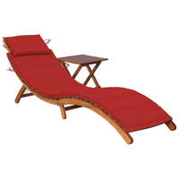SONNENLIEGE mit Tisch und Auflage Massivholz Akazie - Rot, Holz (55/64/184cm) - furnicato