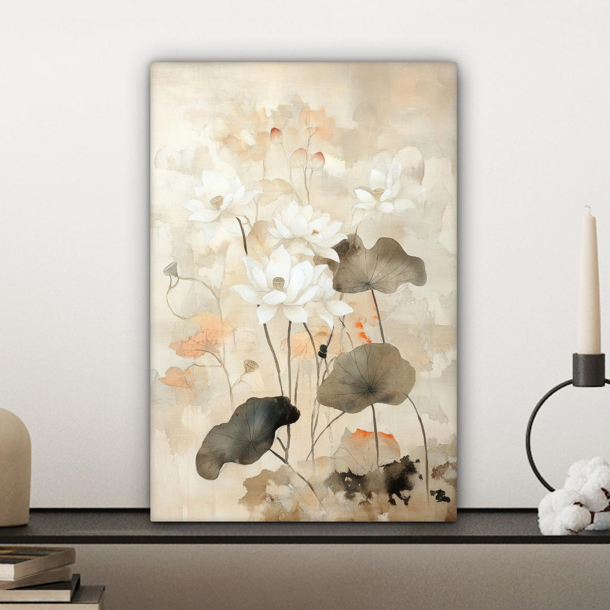 LEINWANDBILD Blumen - Japandi - Wabi sabi Deko Wohnzimmer 20x30 cm - Sandfarben, Textil (20/30cm) - MuchoWow