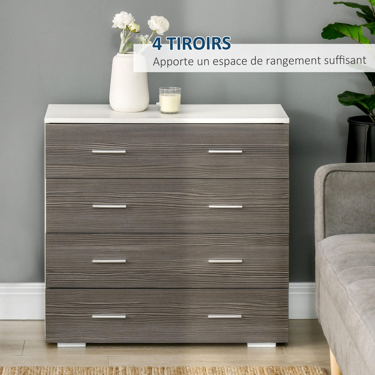 KOMMODE Weiß und Grau 76/35/72 cm - Grau, Holzwerkstoff (76/72/35cm) - PANGIVO