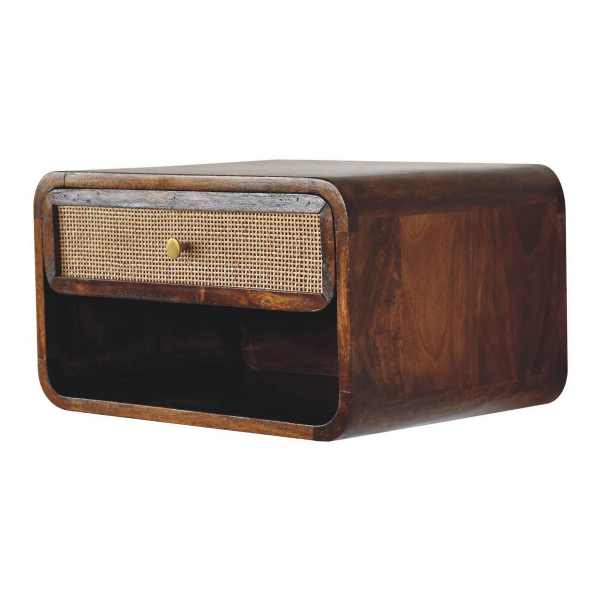 NACHTTISCH wandmontiert, offen geflochten - Messingfarben/Braun, Holz/Metall (45/25/32cm) - Artisan Furniture