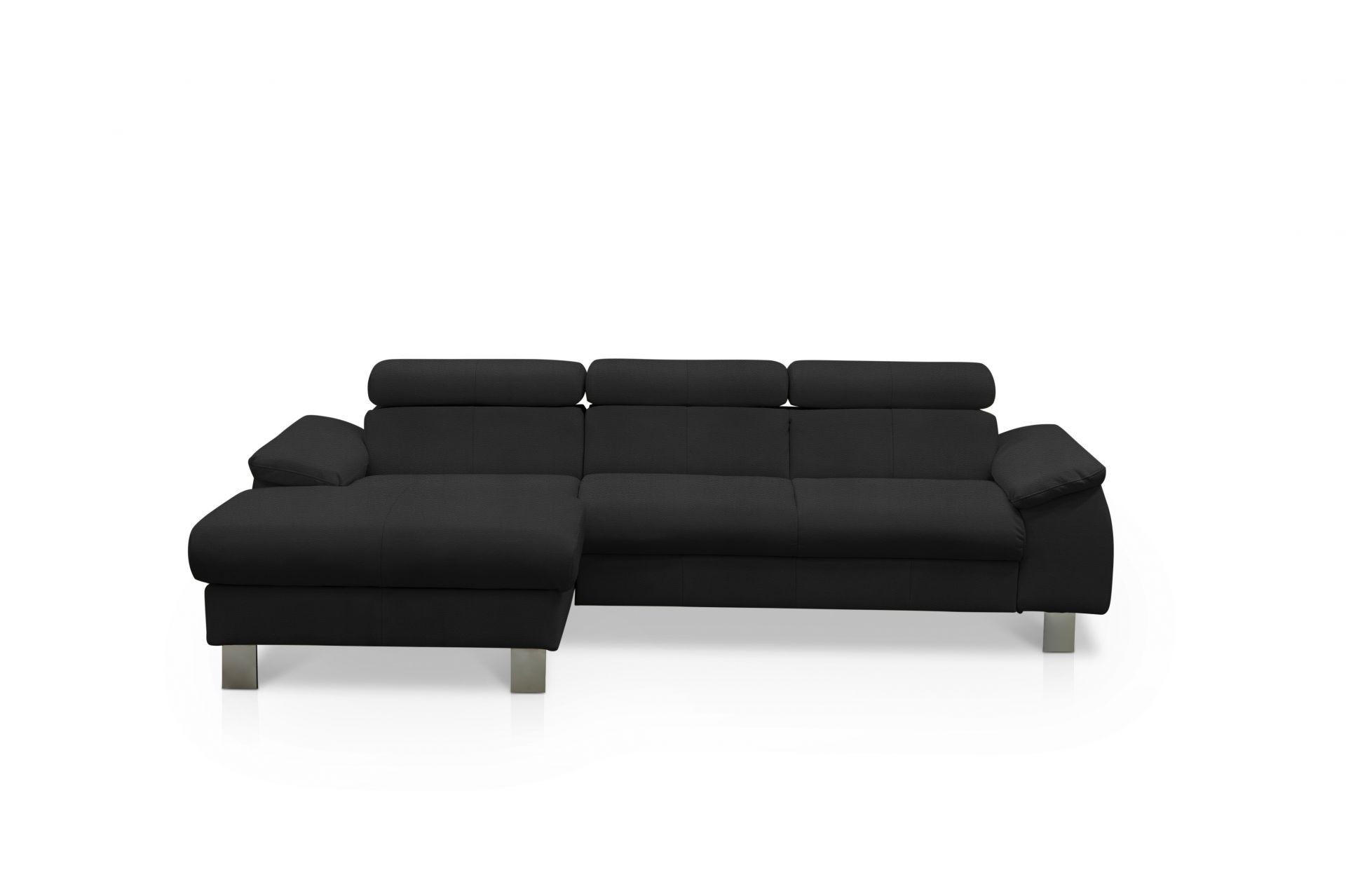 ECKSCHLAFSOFA mit Echtlederbezug, Schlaffunktion & Bettkasten - Chromfarben/Schwarz, Leder/Holz (244/166cm) - Cotta