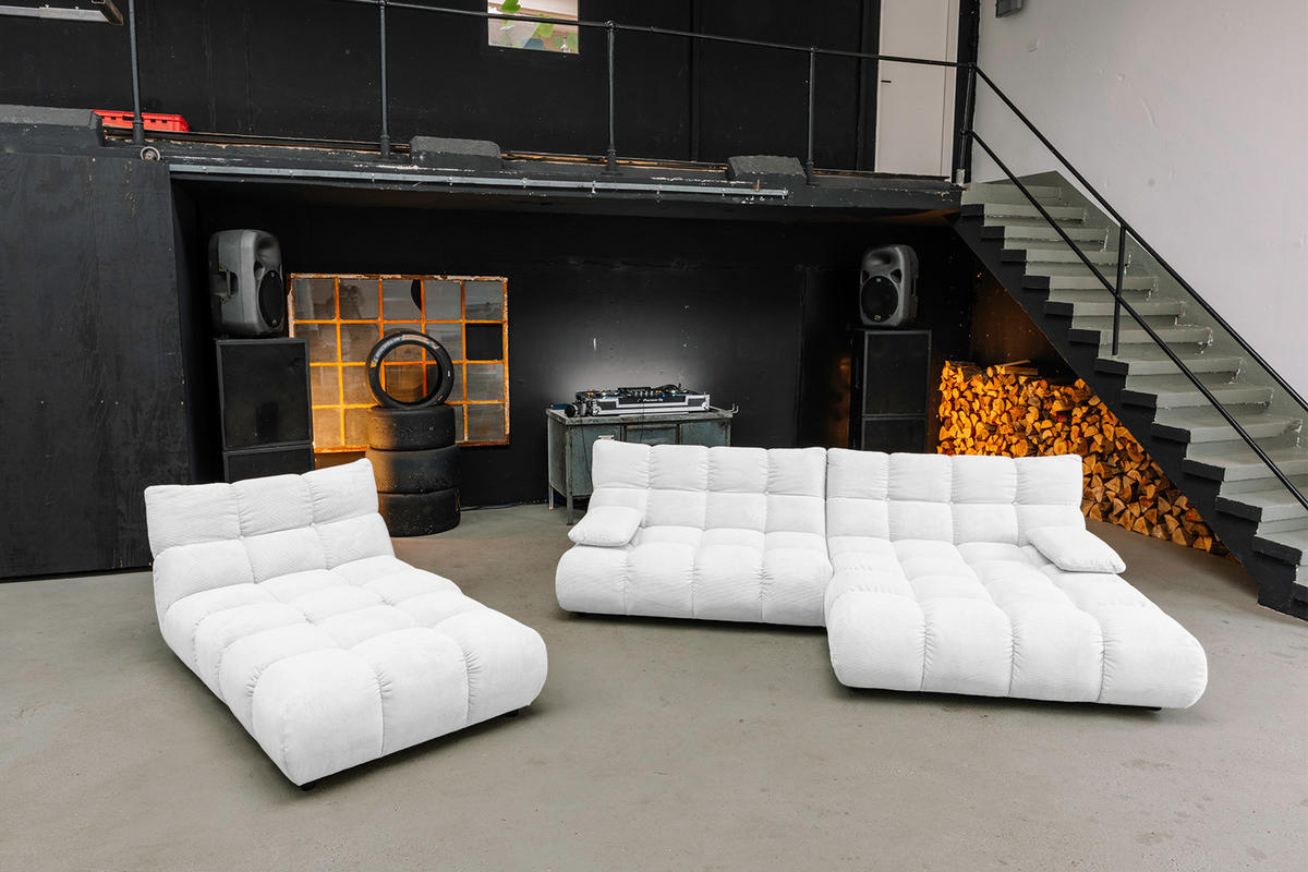 SITZGRUPPE VIVIEN 3ER SET Weiß Cord - Weiß, Kunststoff/Textil (359/85/510cm) - KAWOLA