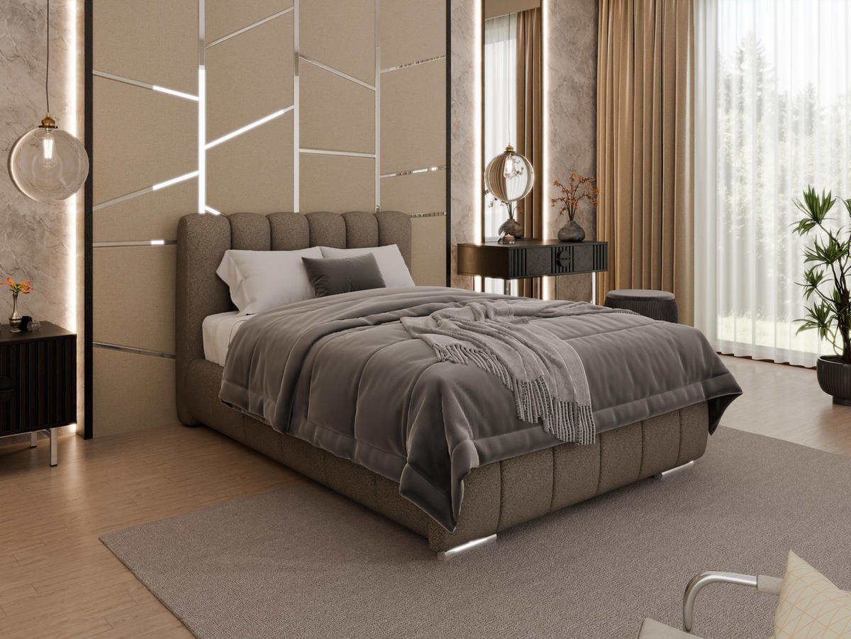 POLSTERBETT Zaira 120x200cm – Elegantes Polsterbett für modernen Wohnstil , ZONIERTE TASCHENFEDERN KOKOS (21cm), braun - Braun, Holz (120/200cm) - Panda Möbel