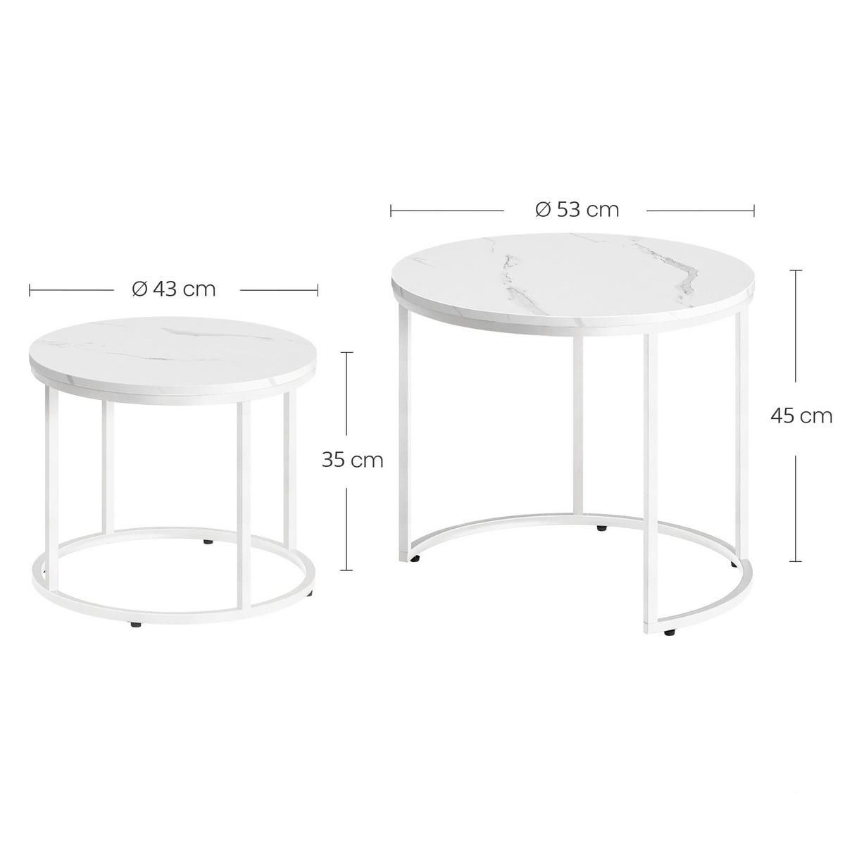 COUCHTISCH 2er Set rund marmor - Weiß, Holzwerkstoff (53/53/45cm) - Mat-Haus