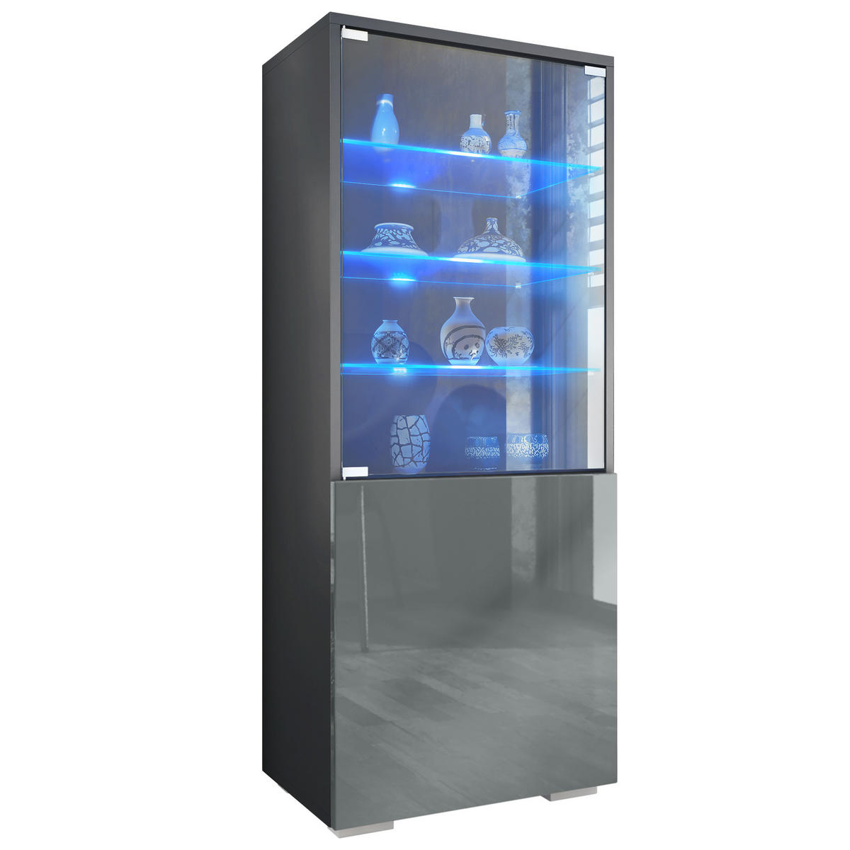 VITRINE Granada Grau Hochglanz - Grau, Holzwerkstoff (50/122.5/34.5cm) - Vladon