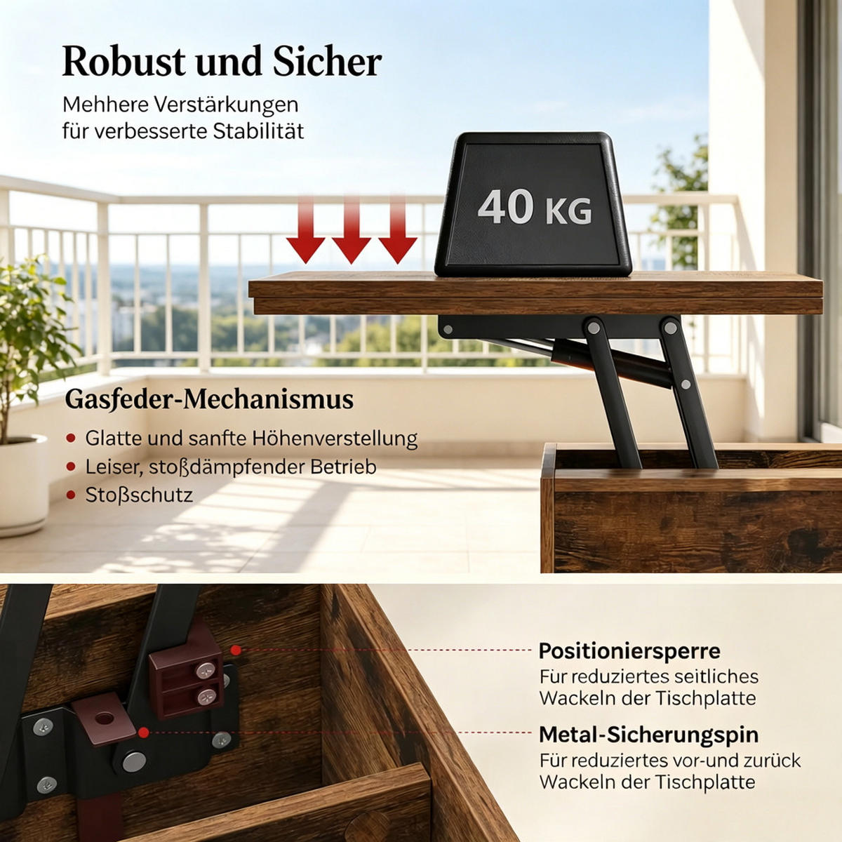 COUCHTISCH DE-37261 Lift-Top ausziehbar mit Rollen Braun - Braun, Holzwerkstoff (50.5/100/53cm) - ComfortXL