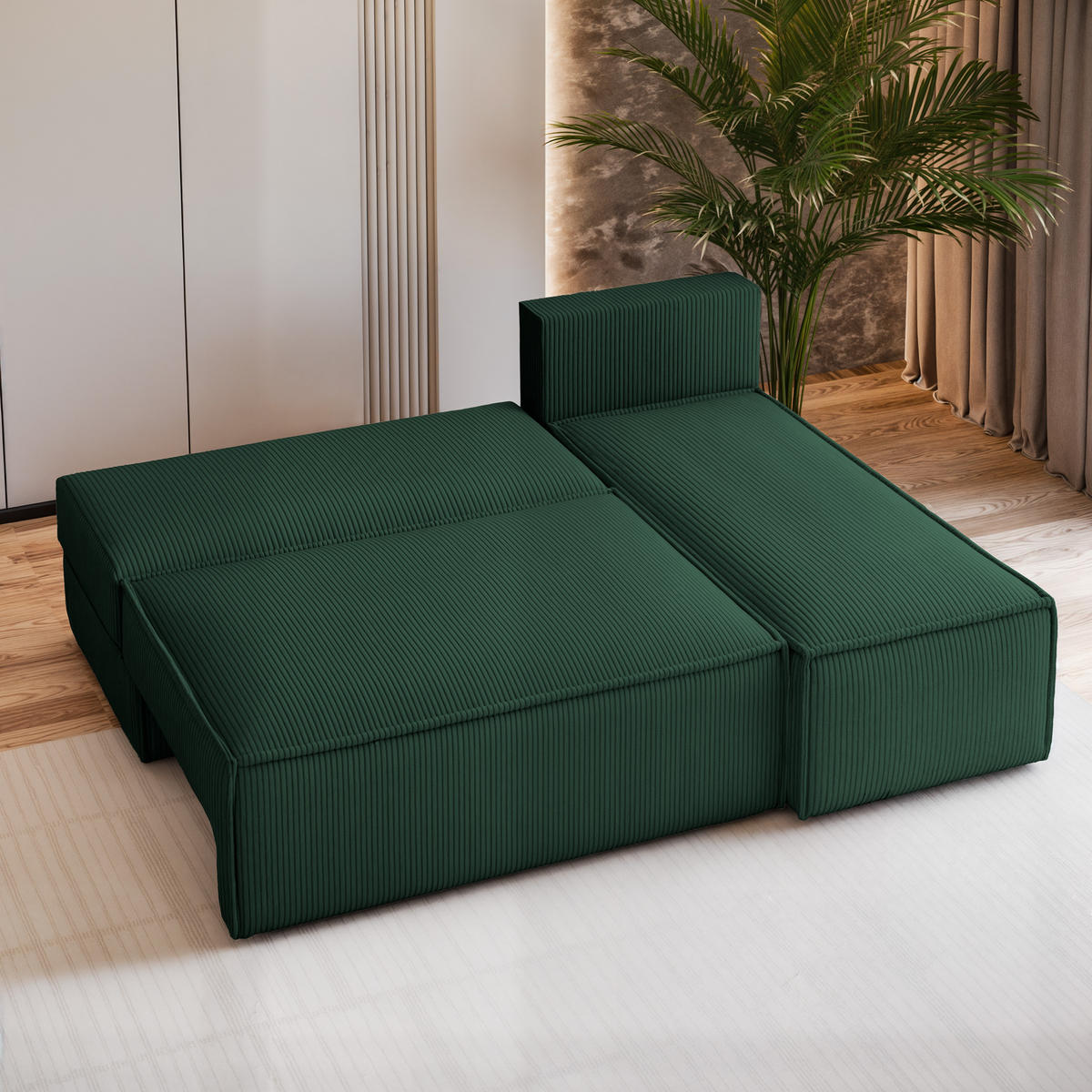 ECKSOFA BRISO P Grün Kordstoff mit Schlaffunktion - Grün, Holz (200/140cm) - MASSENO