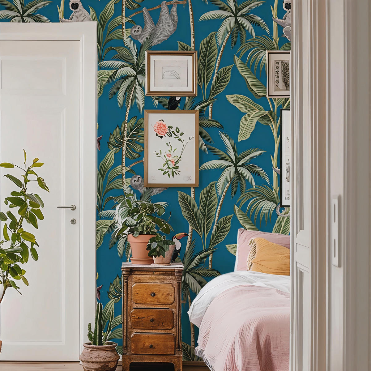 TAPETE Dschungel aus echtem Papier, 200x280cm, 8 Bögen - Blau, Papier (200/280cm) - WALLPAPERS4BEGINNERS