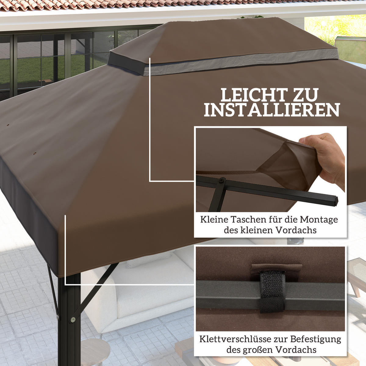 PAVILLON-ERSATZDACH mit Doppeldach Kaffee - Braun, Textil (300/1/400cm) - Outsunny