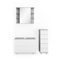 BADMÖBEL-SET Ilias Beton/Weiß 3 Teile, mit Unterschrank 80 cm - Weiß/Grau, Holzwerkstoff (80/60/33cm) - Vicco