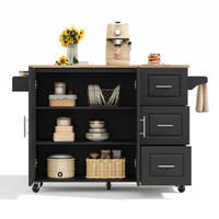 KÜCHENINSEL 137/43(76)/92 cm mit klappbarer Arbeitsplatte, 3 Schubladen und Rollen, MDF, Schwarz - Schwarz, Holzwerkstoff (137/92/76cm) - Redom