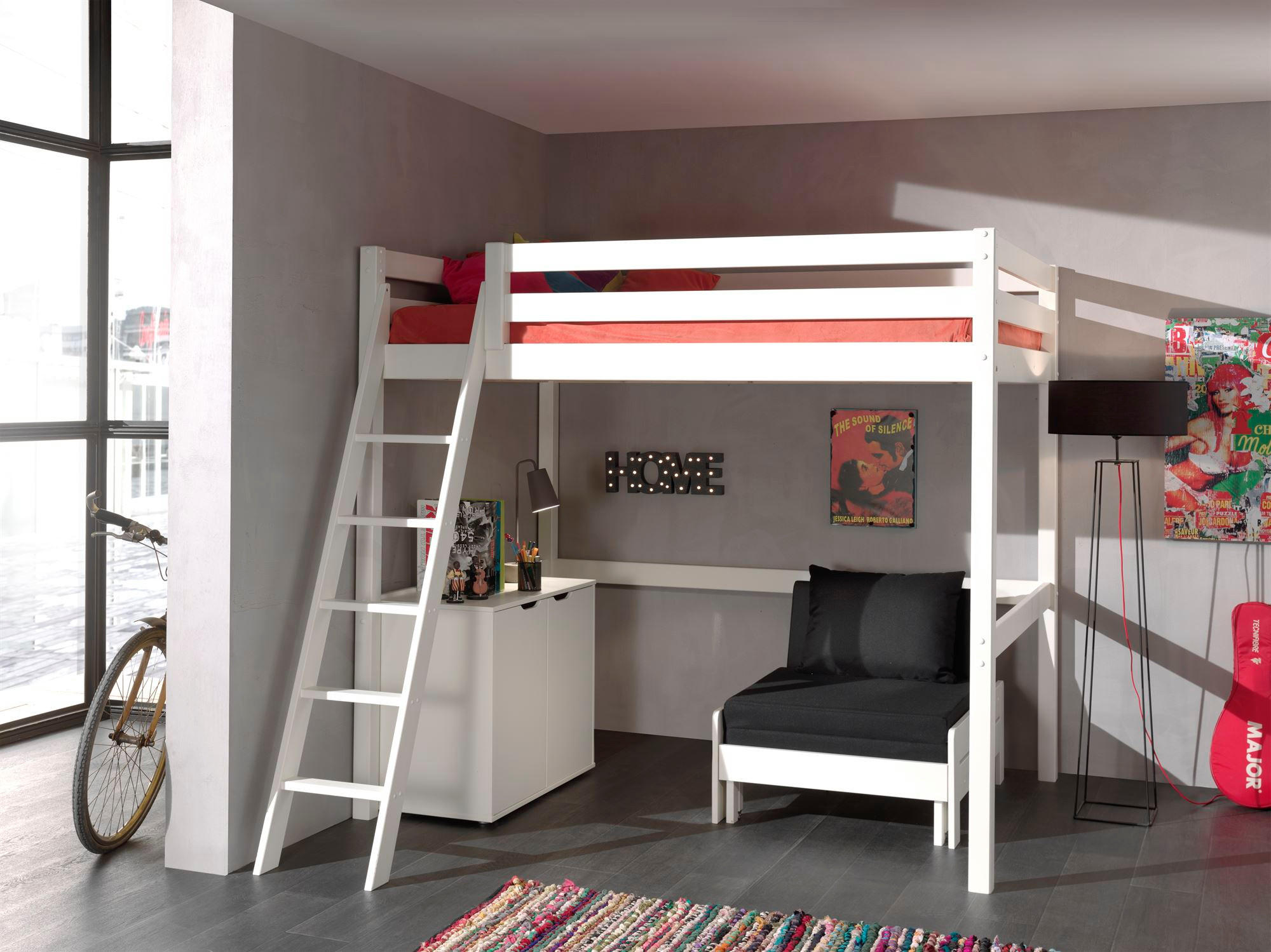 HOCHBETT Katheryn 209x190x215 mit Kommode und Bettsessel Holz Weiß - Weiß, Holz (140/200cm) - 58aufmkessel