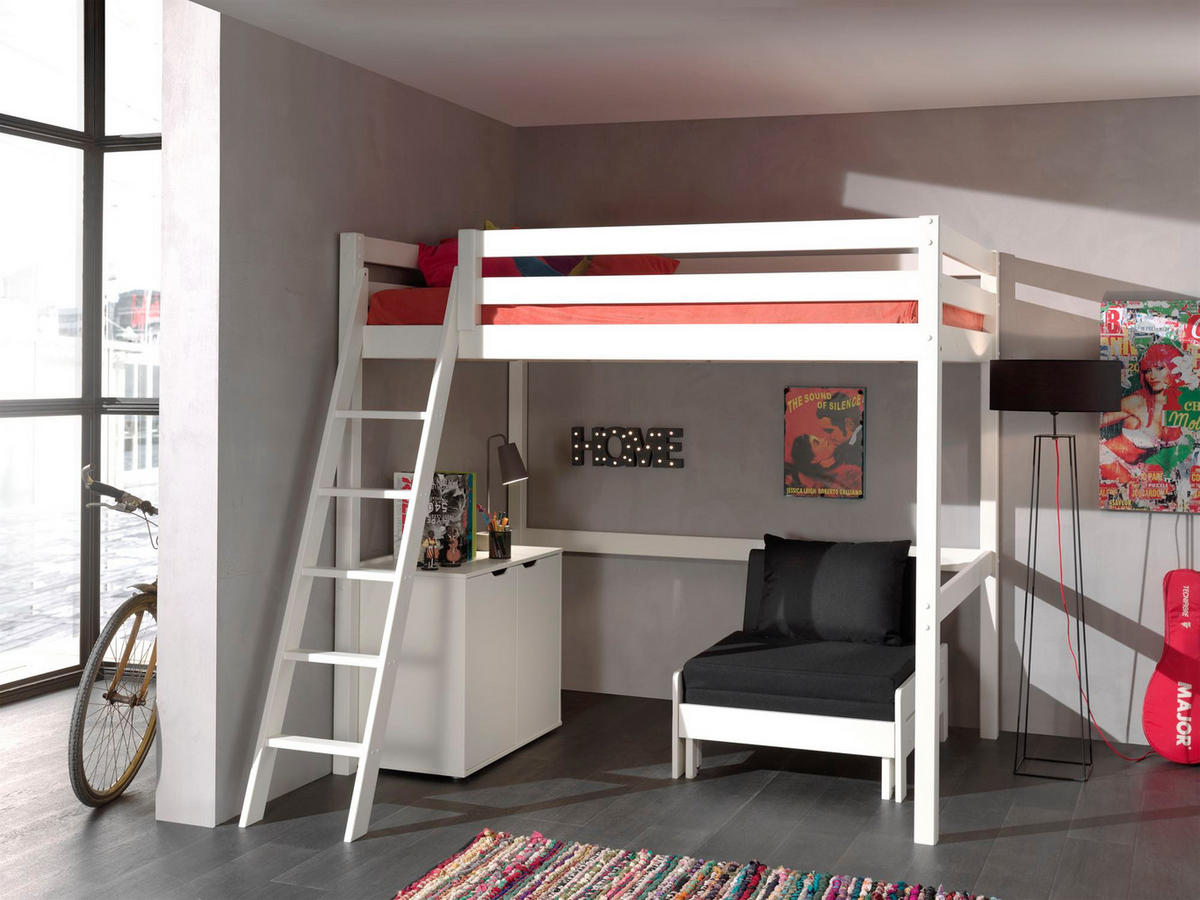 HOCHBETT Katheryn 209x190x215 mit Kommode und Bettsessel Holz Weiß - Weiß, Holz (140/200cm) - 58aufmkessel