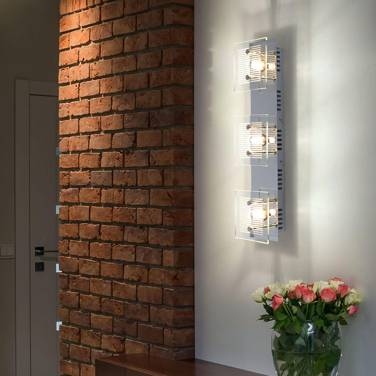 LED WANDLEUCHTE GILMA Chrom Silber Glas 3-flammig 2er Set - Silberfarben, Glas (10/7.5/40cm) - Globo Lighting