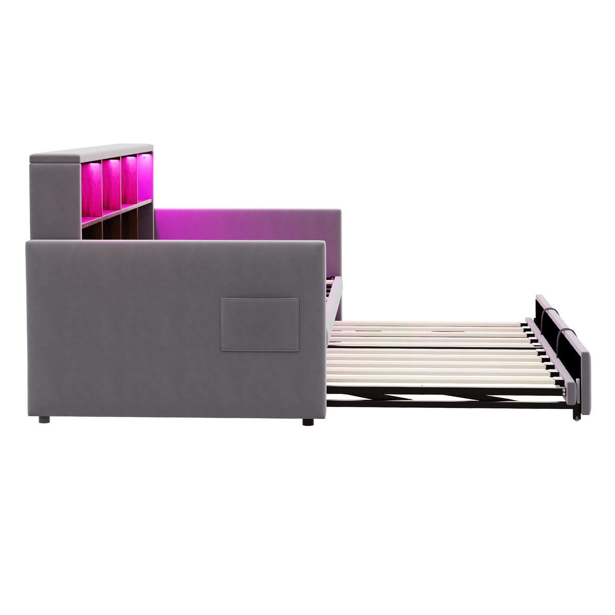 AUSZIEHBETT 90/190 cm DE-02118, in Dunkelgrau, mit LED, Steckdosen und Staufächern - Dunkelgrau, Metall (90/190cm) - ComfortXL