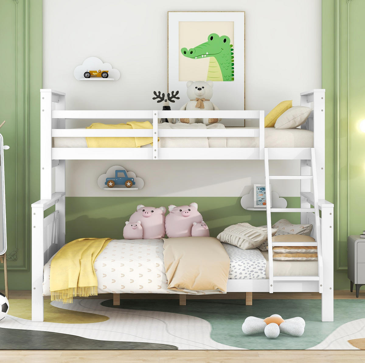 ETAGENBETT aus Kiefernholz und MDF 90x200/140x200 cm Weiß, teilbar in zwei Betten - Weiß, Holzwerkstoff (140/200cm) - IVMEU