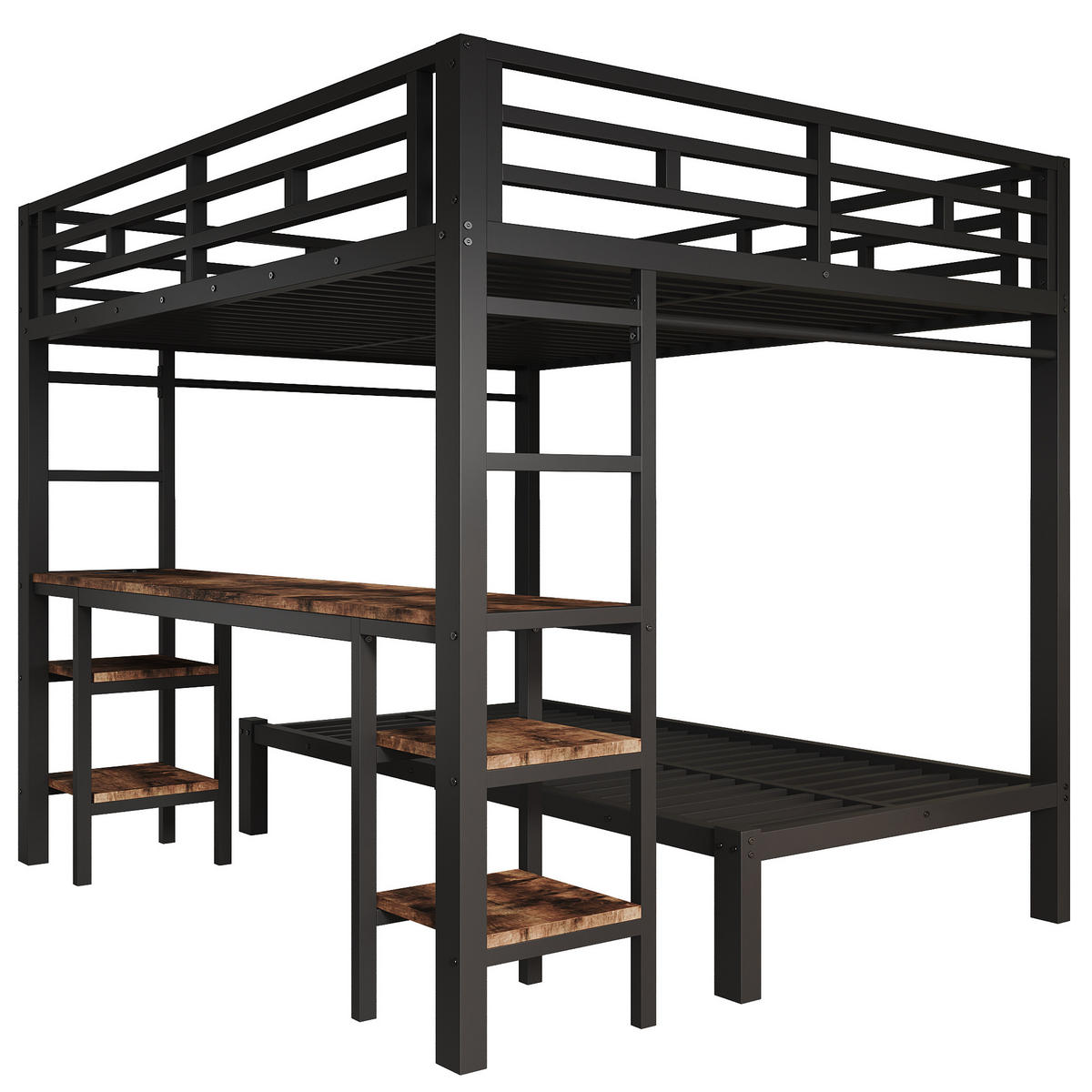 ETAGENBETT 140/90/200 cm mit Schreibtisch, DE-41769, in Schwarz - Schwarz, Metall (140/200cm) - ComfortXL