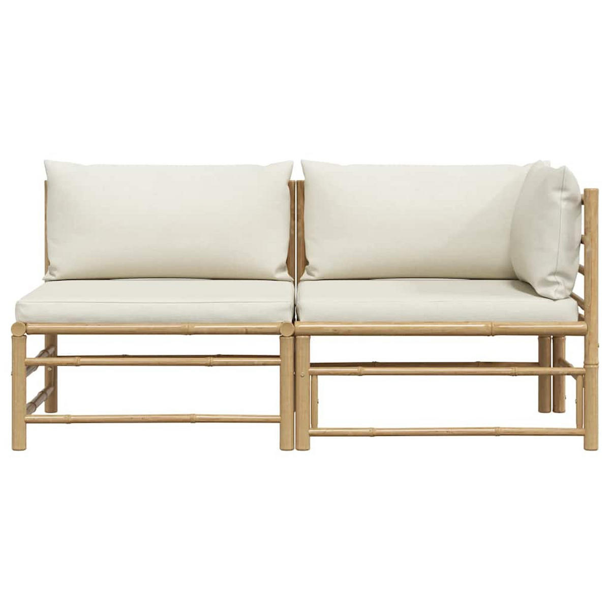 GARTEN-LOUNGE-SET 2-teilig Mit Kissen CremeWeiß Bambus - Creme/Naturfarben, Naturmaterialien/Textil - vidaXL