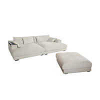 BIG SOFA-SET MIT TABLETT SCHWARZ MADELINE Cremeweiß Cord - Creme/Schwarz, Kunststoff/Textil (290/85/170cm) - KAWOLA