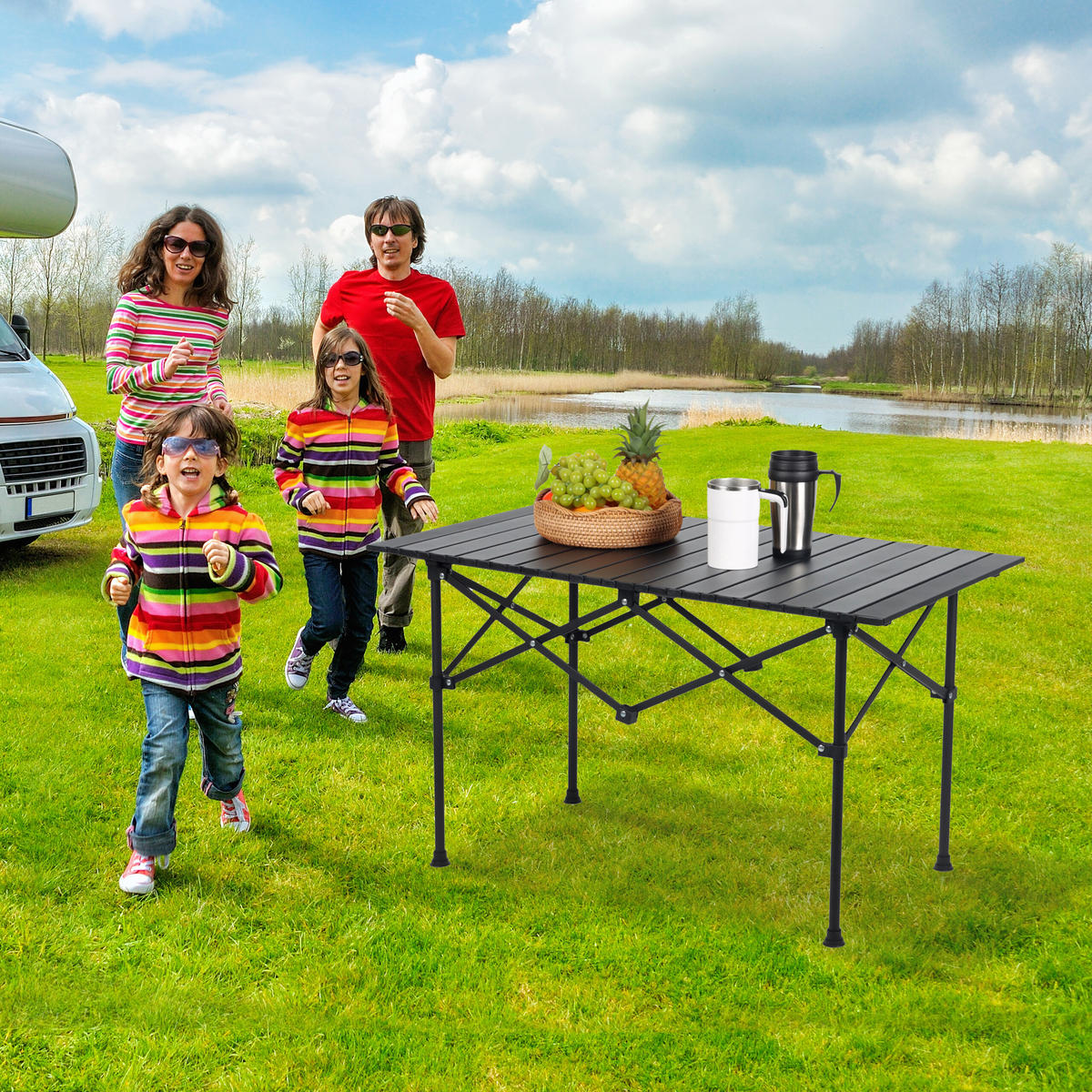 CAMPINGTISCH - Schwarz, Metall (53/95/55cm) - Relaxdays