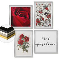 WANDBILDER 4er Set - 50x50 cm & 40x60 cm Silberner Rahmen - Inschrift mit roten Rosen - Silberfarben, Kunststoff (50/50cm) - ArtPrintCave