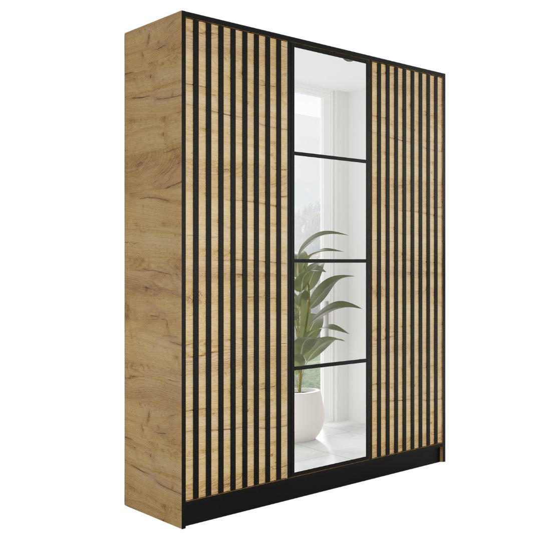 KLEIDERSCHRANK EDEN 3-Türen v3 - 156,4x205x39 cm - Eiche Craft Gold - Honigeiche, Holzwerkstoff (156.4/205/39cm) - Kier Furniture